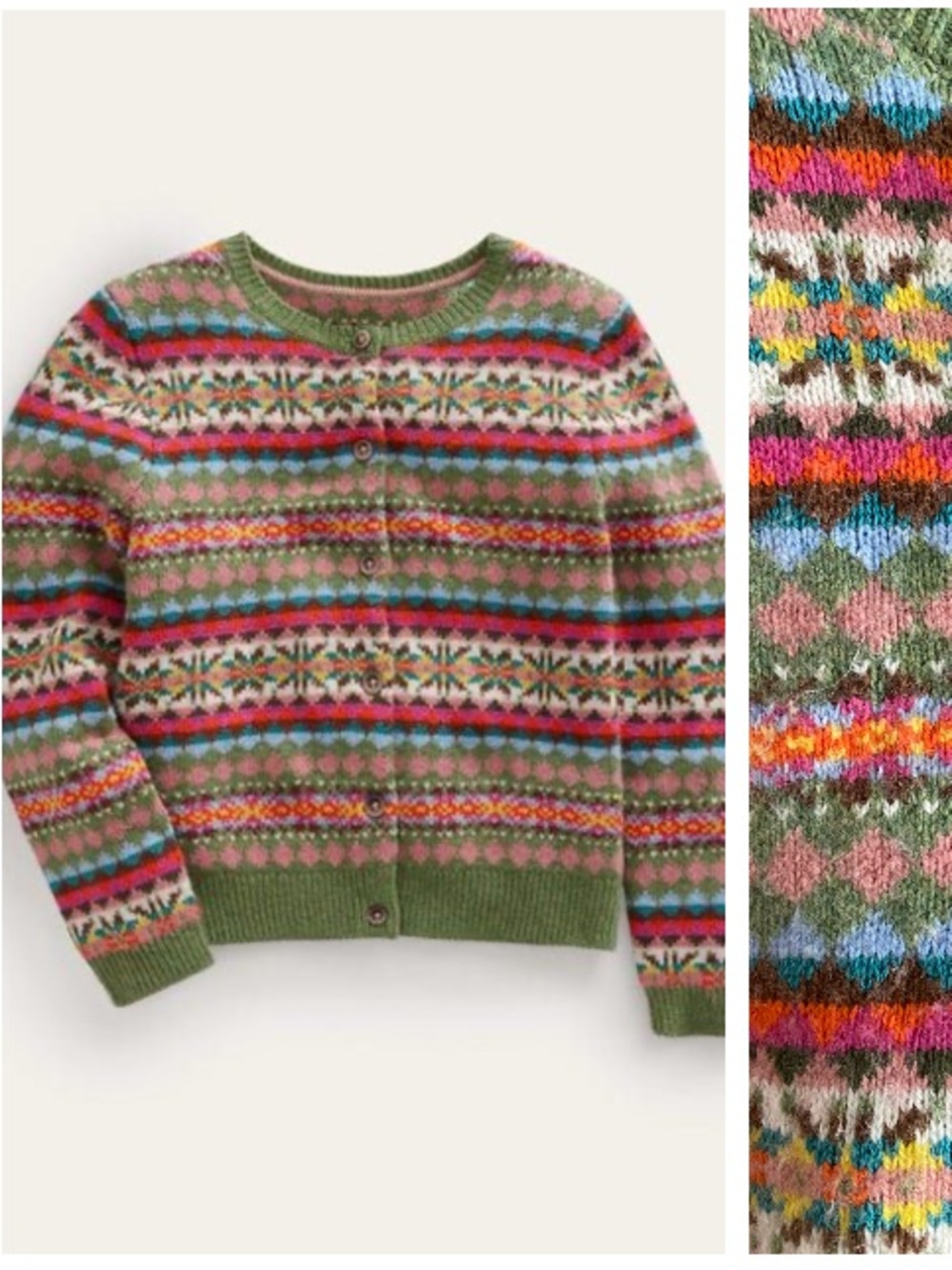 Mini Boden Edie Fair Isle Cardigan Sweater 6